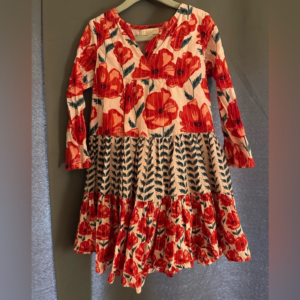 Pink chicken long-sleeved twirly dress